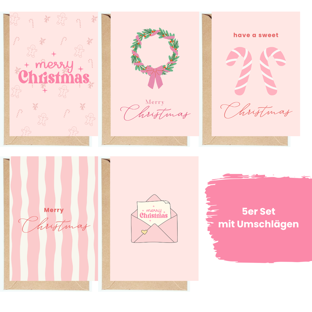 Weihnachtskarten – 5er Set Rosa