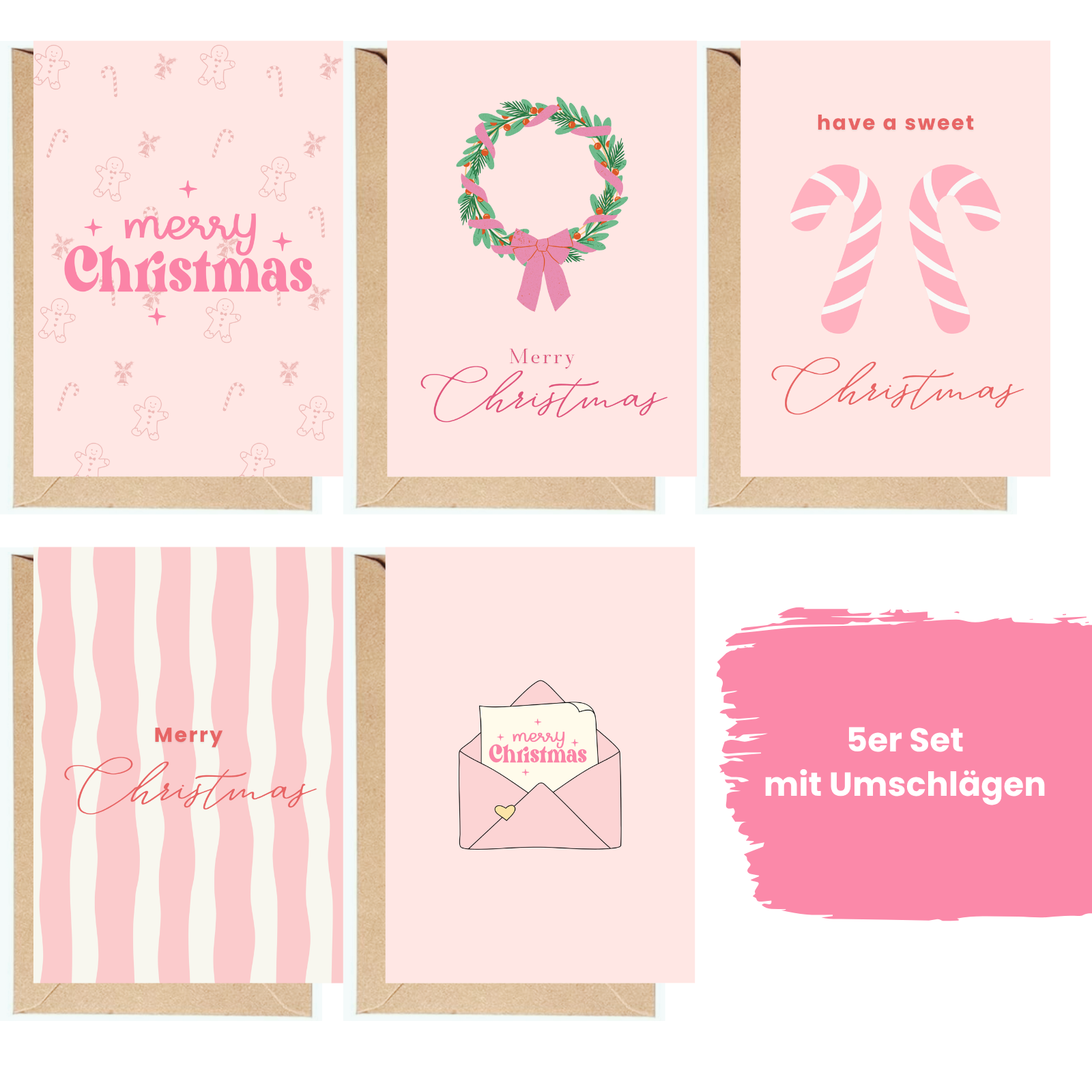 Weihnachtskarten – 5er Set Rosa