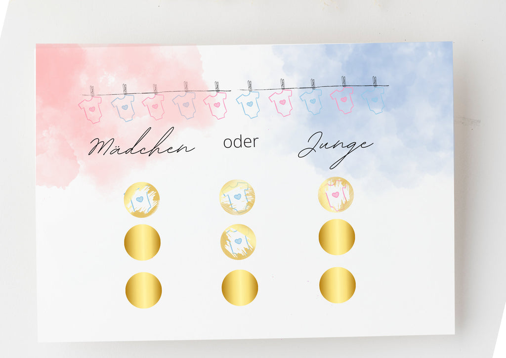 Gender-Reveal Rubbelkarte Rosa & Blau Edition
