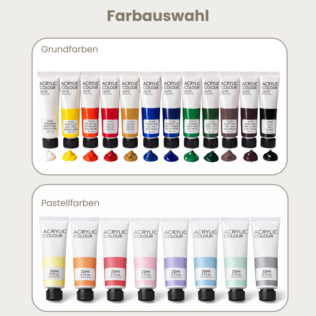 Acrylfarben Set – Grundfarben & Pastellfarben
