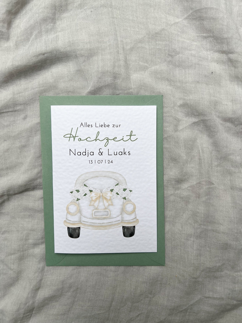 Personalisierte Hochzeitskarte mit Auto