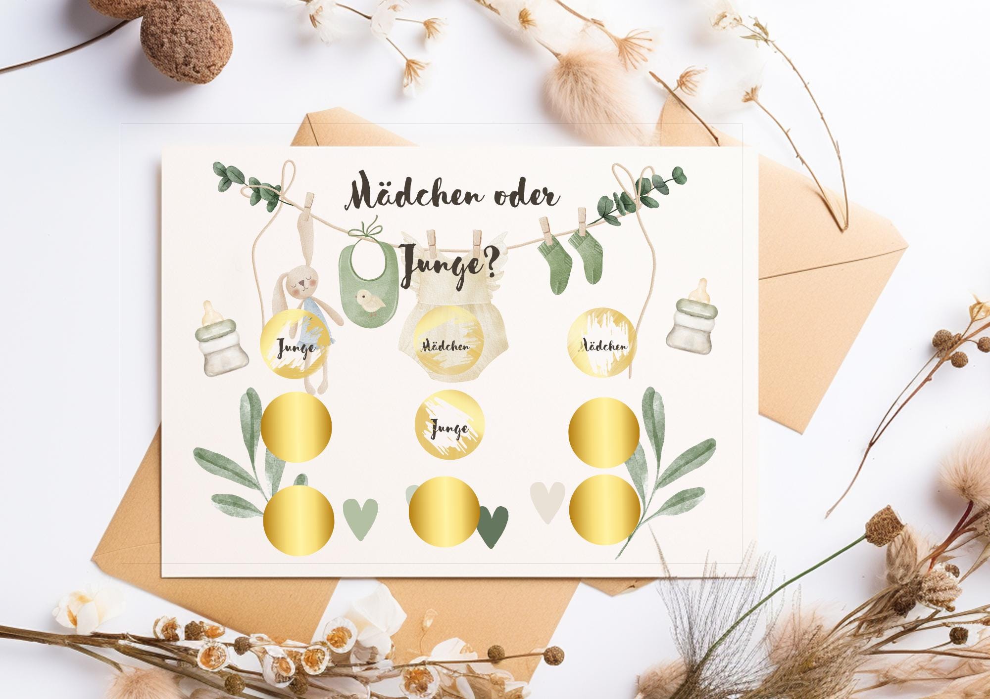 Green-Edition Gender Reveal Rubbelkarte