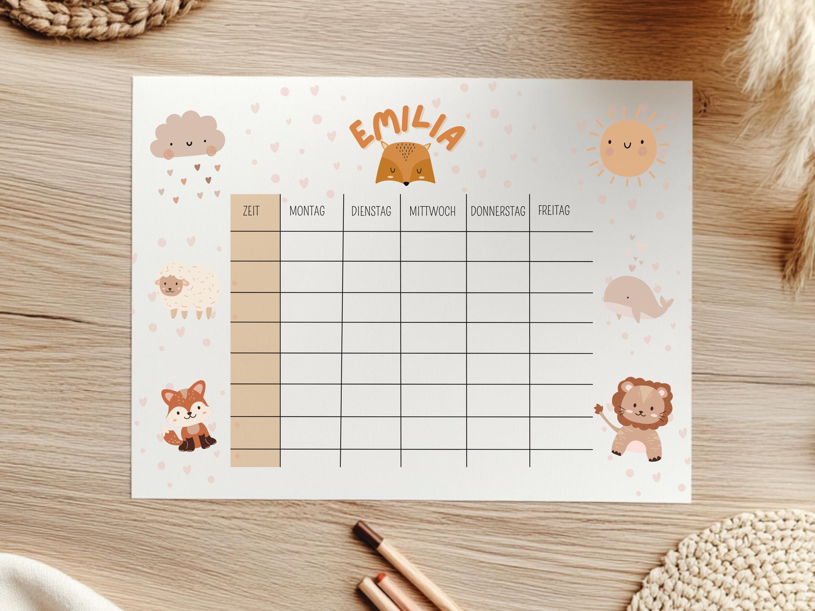 Magnetischer & personalisierter Stundenplan für Kinder