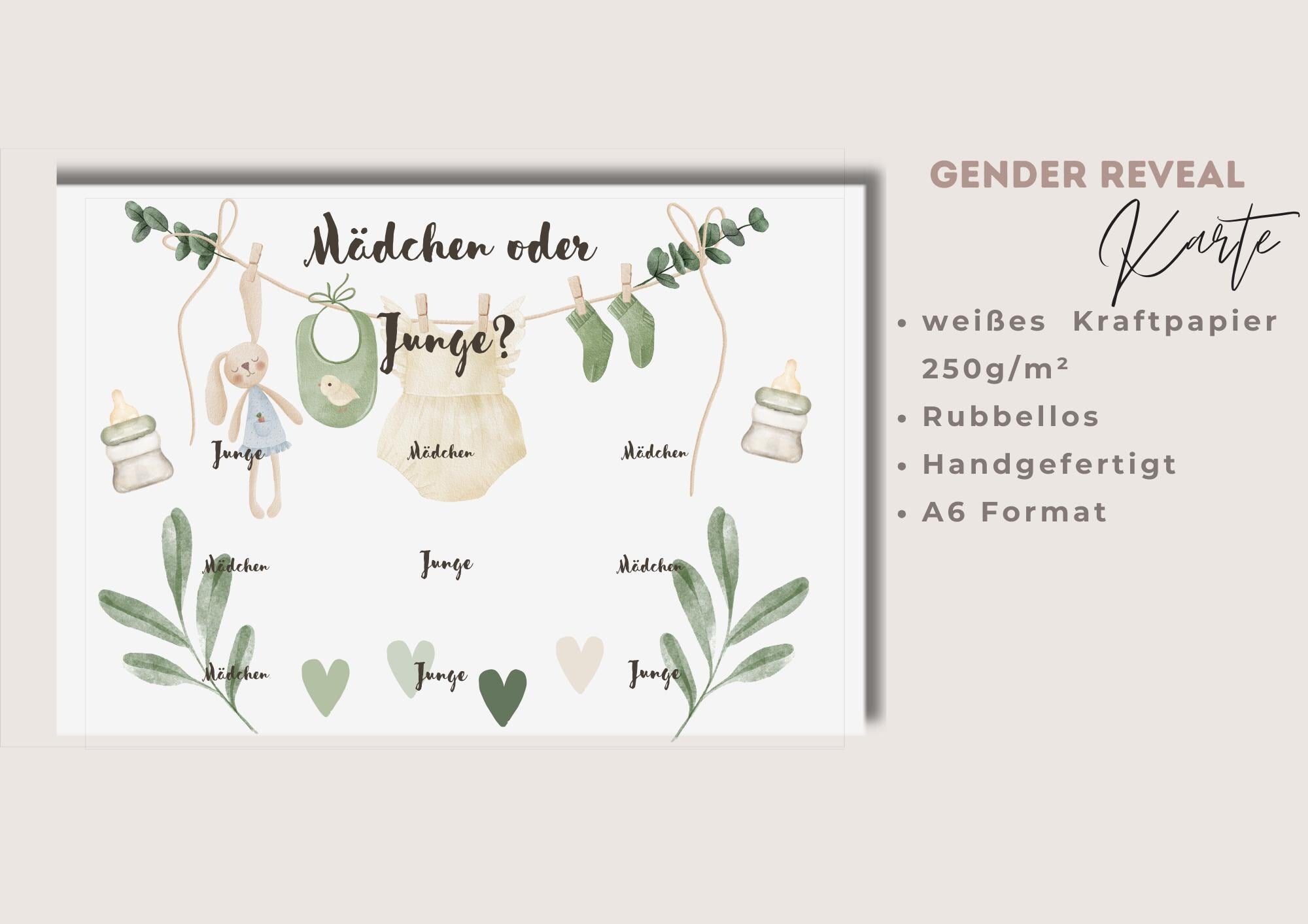 Green-Edition Gender Reveal Rubbelkarte