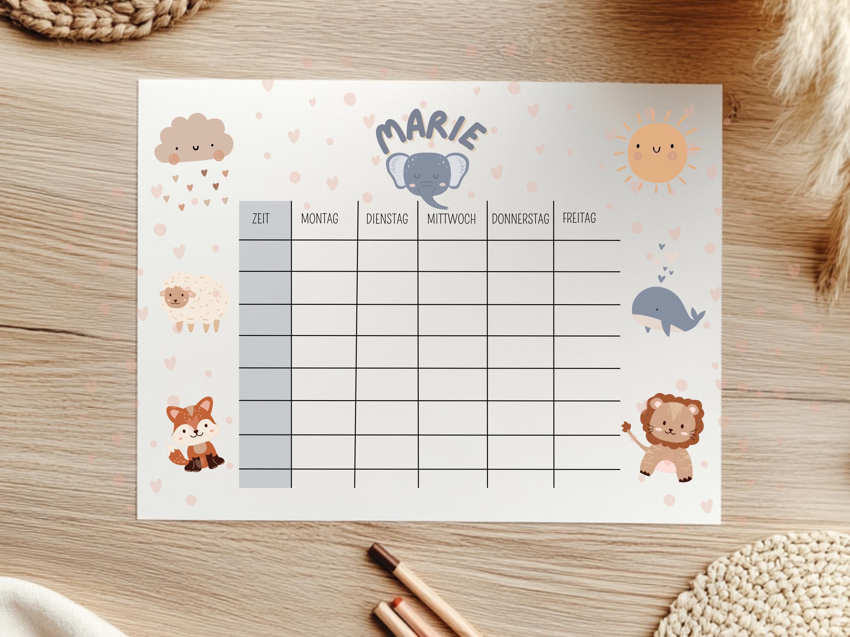 Magnetischer & personalisierter Stundenplan für Kinder