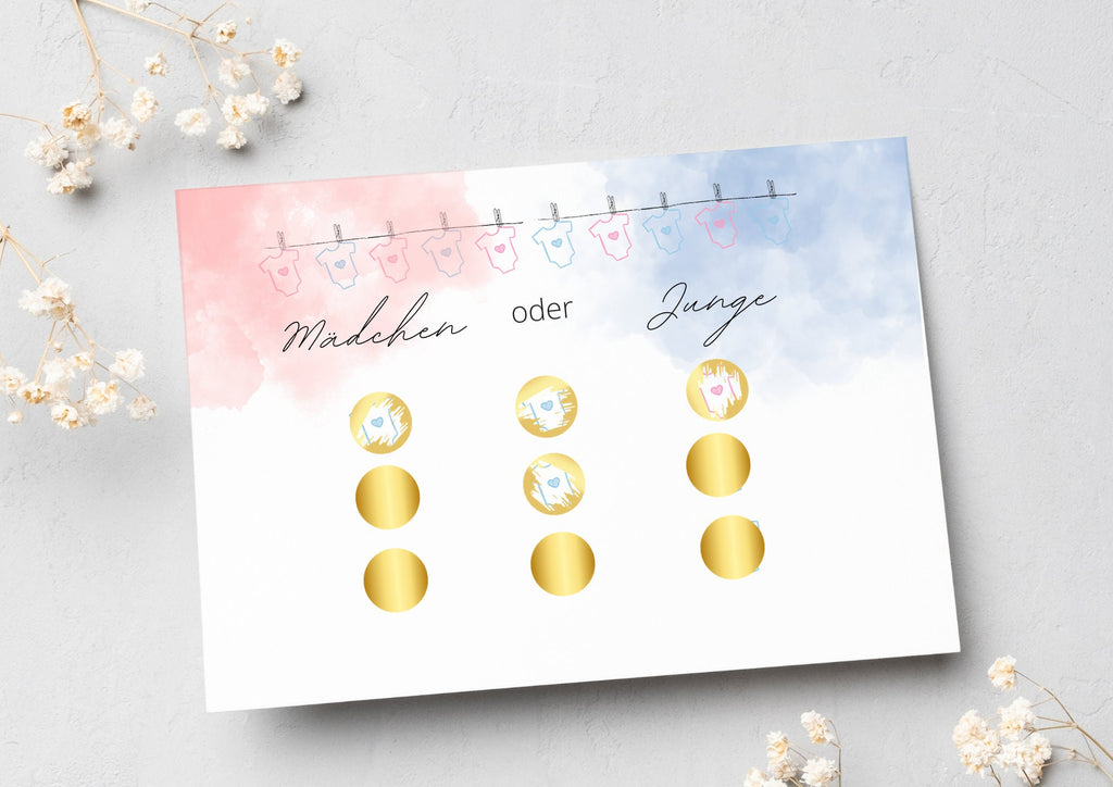 Gender-Reveal Rubbelkarte Rosa & Blau Edition